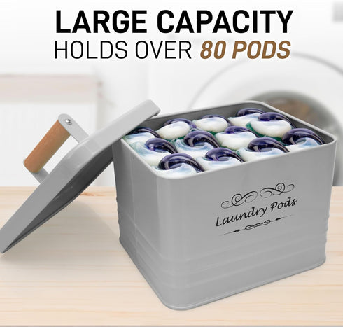 ELITAPRO Laundry Pods Holder, Khaki - Modern Farmhouse Container with Lid for Laundry Room Organization