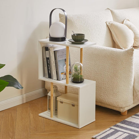 3-Tier 23 inches YD-ST003W Aibiju Narrow Side Table with Open Storage Shelf, S-Shaped End Table, Nightstand, High, Sofa