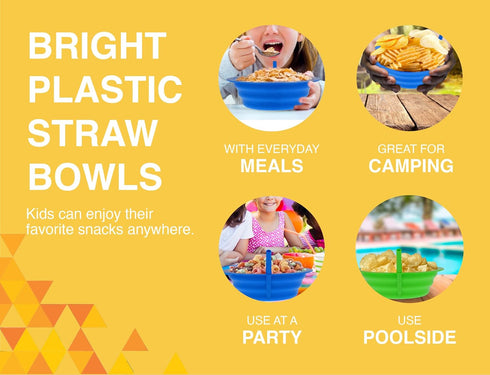 Arrow Home Products Sip-A-Bowl Set, 22oz, 6pk - BPA Free Straw Bowls for Kids, Made in the USA, Blue, Pink, Green,