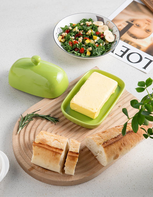 Sweejar Ceramic Butter Dish with Lid, Porcelain Butter Keeper for East/West Coast Butter, 7.1*3.7 inches