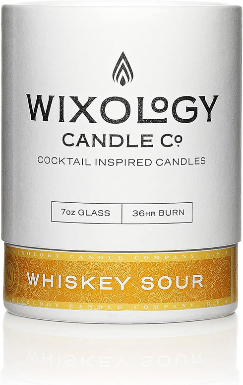 Wixology Cocktail Inspired Whiskey Sour Soy Candle, Lemon and Sugar Scented, 7 oz, Made in Kentucky