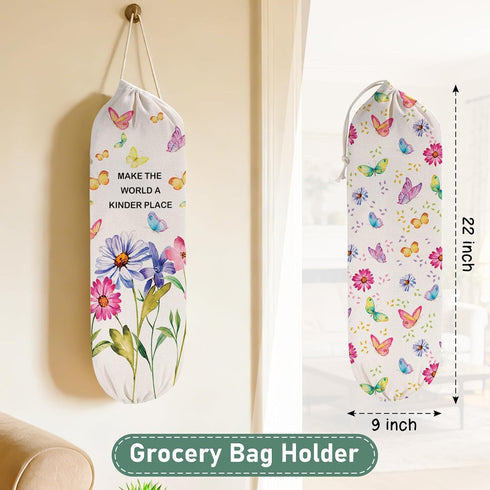 2PCS Butterfly Plastic Bag Holder for Kitchen Essentials, Reusable Hanging Grocery Bag Organizer, Washable Large