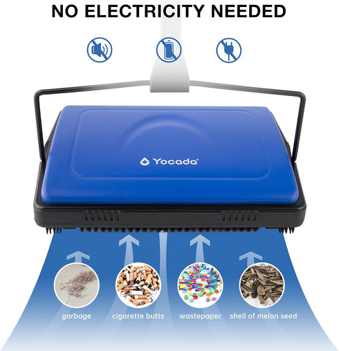 Yocada Carpet Sweeper Cleaner for Home Office, Dark Blue, Low Carpets and Rugs, Pet Hair Dust Cleaning Brush
