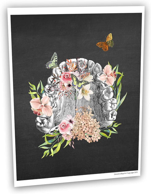 GnosisCollageArt Dental Art Human Teeth Anatomy, Flower Butterflies Set of 2 Unframed Prints