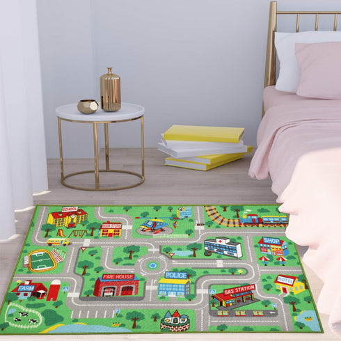5.2x3.3 Yincimar Kids Play Rug for Playroom ft Town City Road Map Car Mat Play Mat Educational Learning Carpet Area Rug