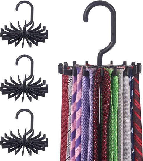 4 Pack Tie Rack Hanger Holder Hooks Organizer for Men, 360 Degree Rotating Tie Racks, Black