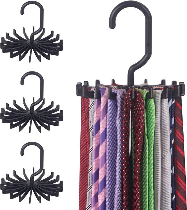 4 Pack Tie Rack Hanger Holder Hooks Organizer for Men, 360 Degree Rotating Tie Racks, Black
