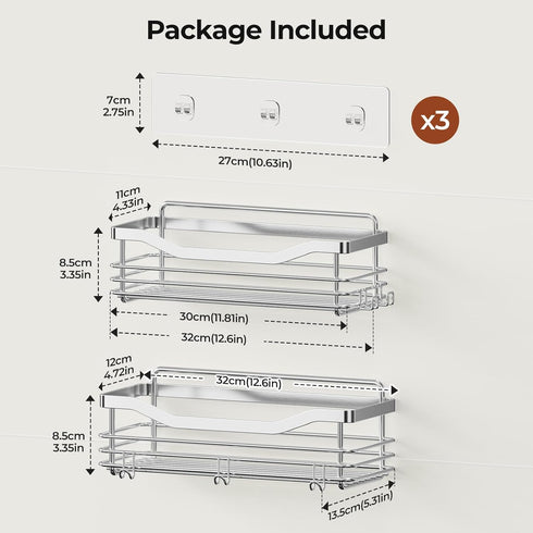 5 2 Pack Orimade Shower Caddy Basket Shelf with Hooks Adhesive Organizer Storage Rack Rust Resistant Wall Mounted