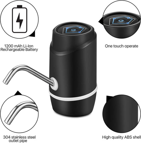 Flexzion Black Water Bottle Dispenser for 5/6 Gallon Jugs, Detachable Electric Cold Drink Pump for Desktop Countertop
