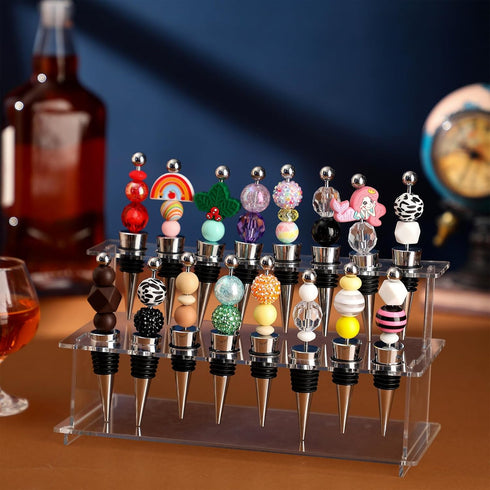 20 16 2 Countertop, 9.45''L 4.72''H 3.94''W Menkxi Pcs Beadable Wine Bottle Stoppers and Slot Clear Acrylic Tier Riser