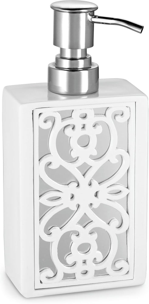 Creative Scents Janette White Hand Soap Dispenser - Mirrored Bathroom Lotion Dispenser for Countertop with Durable