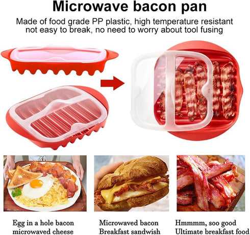 Tookie Microwave Bacon Tray with Splatter Lid, Microwave Bacon Cooker Make Crispy Bacon in few Minutes, Quick