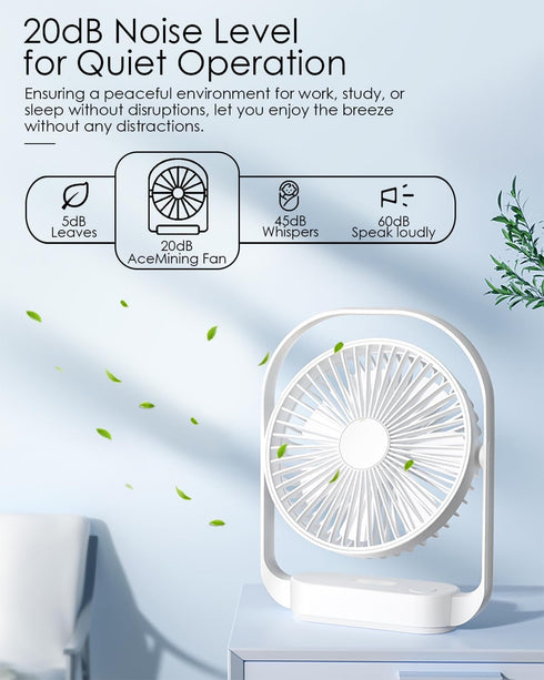 AceMining Desk Fan, Small Fan Quiet, USB Fan with Night Light, Table Fan Electric Plug in, Rechargeable Desktop Fan with 4 Speed, 330° Rotation Desk Fans for Bedroom Office Bedside by AceMining