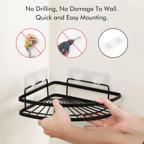 KES Shower Caddy Corner, Self-Adhesive Stainless Steel Shower Organizer, Matte Black 2 Pack