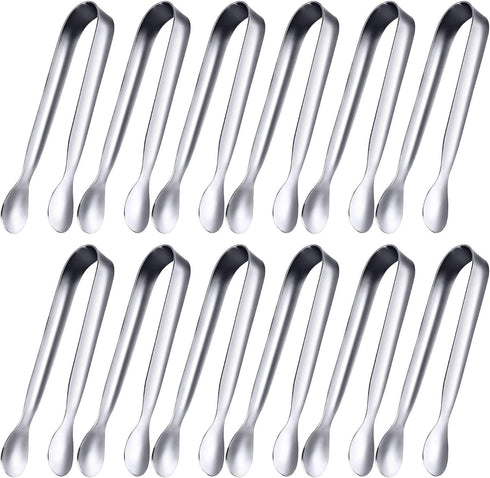 Gejoy 12 Pieces Mini Tongs Stainless Steel Small Sugar Serving Tongs for Charcuterie Board, 4.3 Inch, Silver