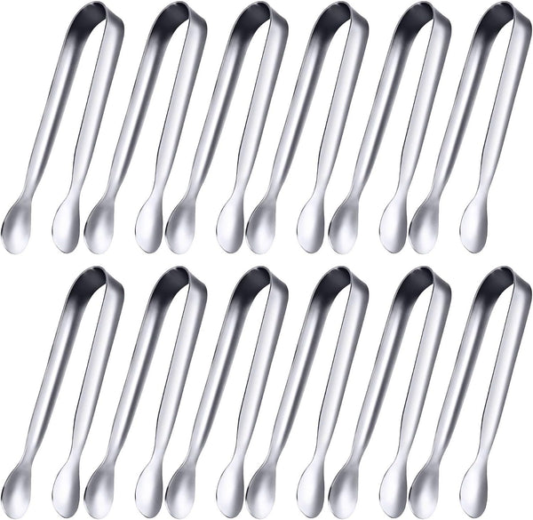 Gejoy 12 Pieces Mini Tongs Stainless Steel Small Sugar Serving Tongs for Charcuterie Board, 4.3 Inch, Silver