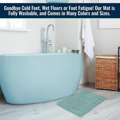 ITSOFT Plush Microfiber Non Slip Bath Rug, Absorbent Machine Washable Chenille Mat (Spa Blue, 14x22)