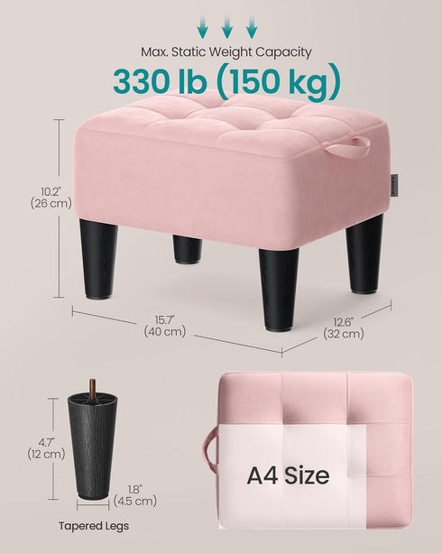 330 lb ULOM501R01 SONGMICS Foot Stool with Legs, Small Footstool Ottoman, Velvet Seat with Thick Cushion, for Living