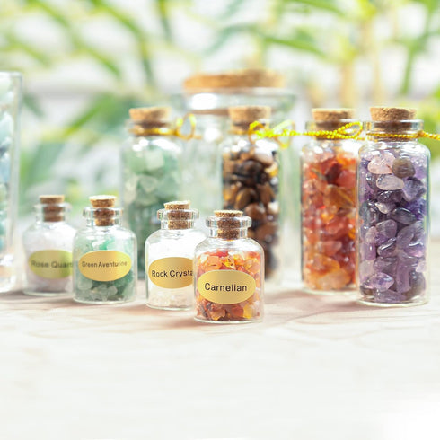 SUNYIK 7 Chakra Stone Wishing Bottles - Set of 7 Tumble Chip Crystal Healing Reiki Wicca Stones