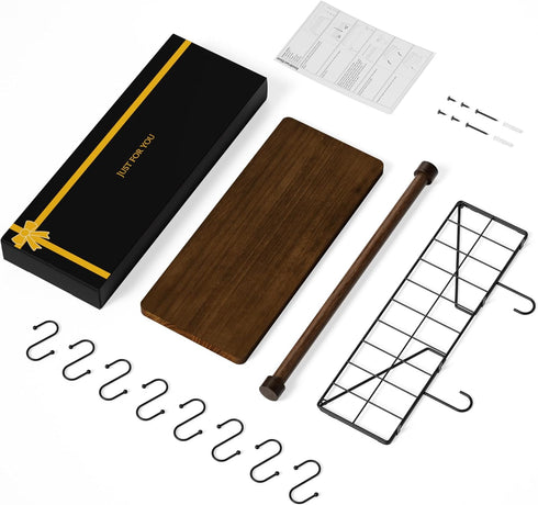 Alsonerbay Floating Shelf Wall-Mounted, Coffee Bar Shelf with Hooks and Towel Bar, Kitchen Shelves for Organizing