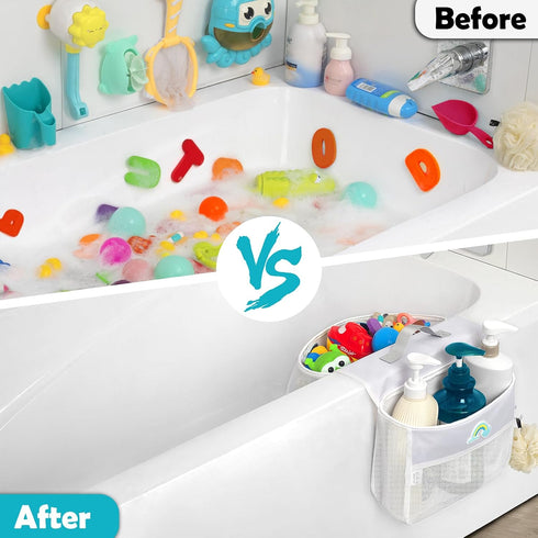 Austion 2 Saddle shape Compartments Bath Toy Organizer, Easy Access for Children, Wide Opening Bath Toy Holder