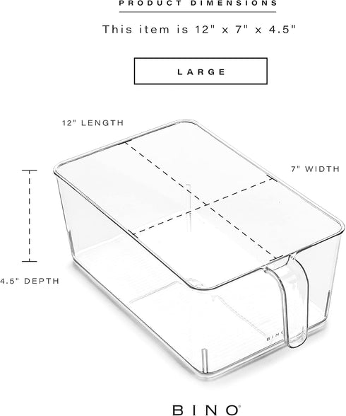 BINO Plastic Storage Bins, 2-Pack Medium Clear Containers with Built-in Handles for Organizing
