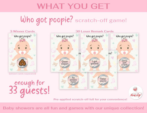 Party Hearty Baby Shower Games for Girl, 33 Poopie Emoji Scratch Off Lottery Tickets