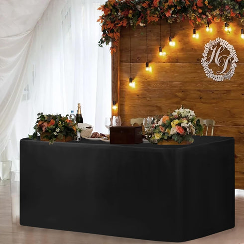 72 30 Inch 2 Pack 6 HolidayIdeas Fitted Black Tablecloths - x - Rectangle Table Clothes for Foot Tables, Polyester