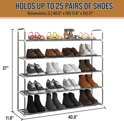 5-Tier Closet Home-Complete Shoe Storage Rack, Shoe Organizer for Bathroom Entryway, Shoe Shelf Holds
