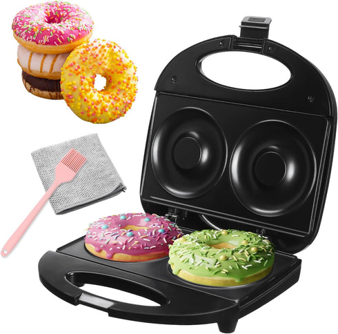 Donut Maker, Doughnut Machine, Bake 2 Donuts, Double-sided Heating, Non-stick Surface, Perfect for Breakfast, Easy to