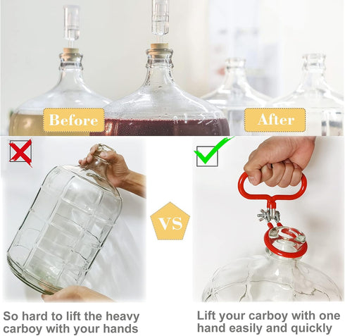 Carboy Handle, 2 Pack Heavy Duty Holder for 3, 5, 6, 6.5 Gallon Glass Carboys for Home Brewing