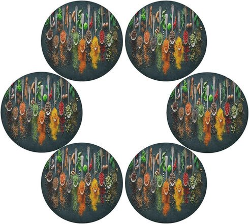 Autumn Herbs Spices Round Placemats Set for 4, Easy to Clean Table Mats for Kitchen Home Party Decor 15 inch