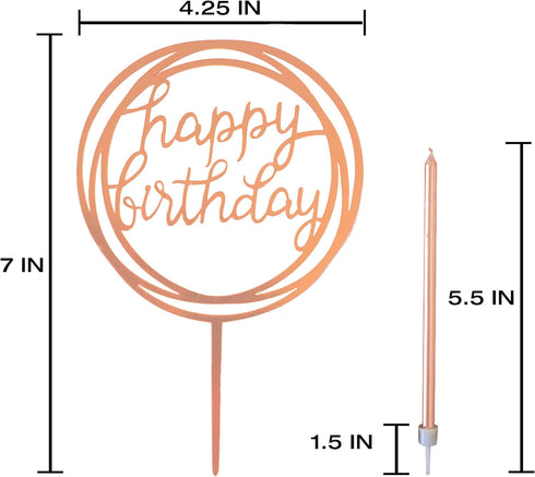 24 Count Tall Thin Metallic Rose Gold Birthday Candles with Holders, Elegant Classy Cake Topper for Custom Birthday Cake