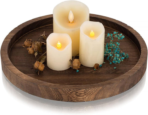 Wooden Decorative Tray Candle Holder: Romadedi Round Wood Tray Home Decor, Small