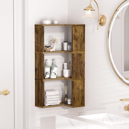 4-Tier Floating Corner Shelf, Floating Shelf for Wall, Wood Floating Book Shelf for Living Room, Bedroom, Bathroom