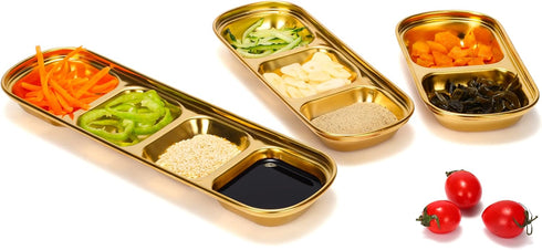 drizzle Sauce Dish, Stainless Steel Gold Condiment Dip Bowls for Soy, Tomato Sauce, Spices, Korean BBQ