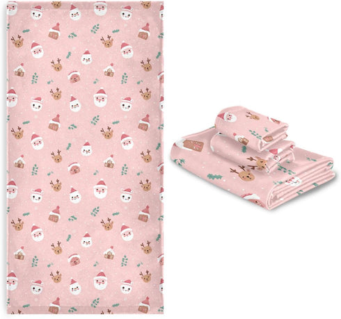 Set 3 Sets Pfrewn Christmas Winter Towels of Christmas Symbol with Pink Bathroom Towel Soft Absorbent Bath Hand Towels