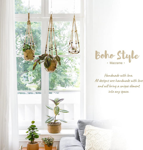 3 Pack 35"/29"/23", Mkono Macrame Plant Hangers Indoor Different Size Hanging Planter Basket Flower Pot Holder