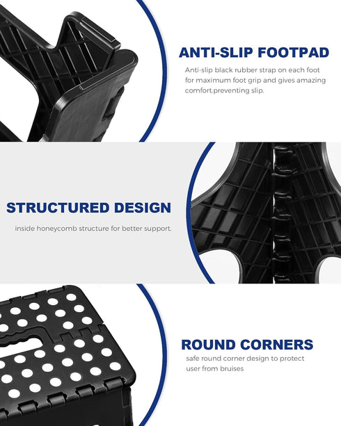 11 Inch 300lbs 1PC ACKO Folding Step Stool Foldable Step Stools for Kids, Foot Stool Black Plastic Step Stool