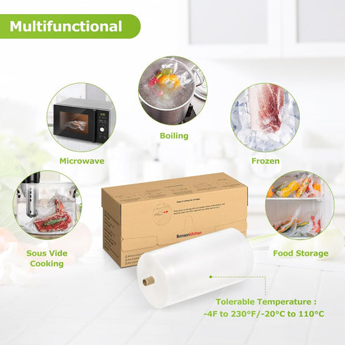 Bonsenkitchen 11” x 150’ Food Vacuum Seal Roll Keeper with Cutter, BPA Free Vacuum Sealer Bags Rolls