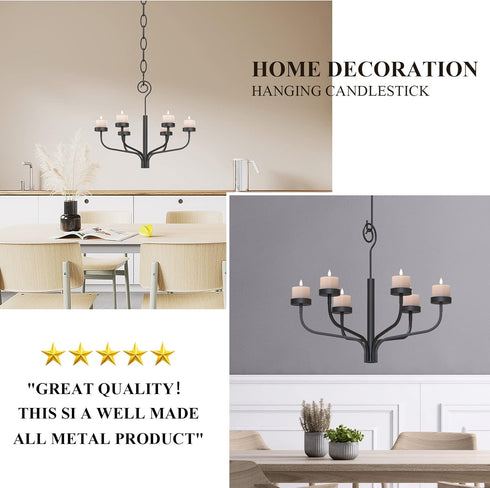 Set 6 smtyle Black Outdoor Chandelier for Gazebo of Tealight Candle Metal Wall Sconce for Hanging Decoration