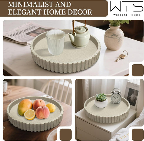 WEITESI HOME 11 Large Resin Decorative Tray for Coffee Table, Round Tray Decor for Living Room Coffee Table