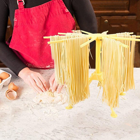 iPstyle Kitchen Pasta Drying Rack, Folding Noodle Stand with 10 Bar Handles, Green