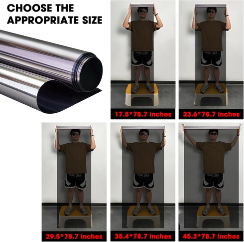 One Way Window Film Privacy Tint for Home, Reflective Light Heat Blocking for Doors and Windows (Black 17.5X78.7)