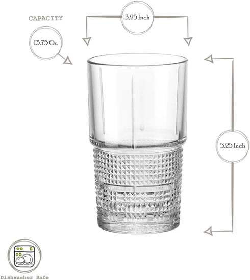Bormioli Rocco Bartender Novecento Stackable Hi-Ball Drinking Glass, Clear, Set of 4