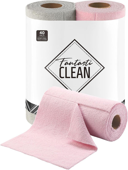 Tear-away Dish Cloth - 40 Sheets - 10'' by 10'', Reusable Washable Kitchen Towel Rolls, Super Absorbent Microfiber (2