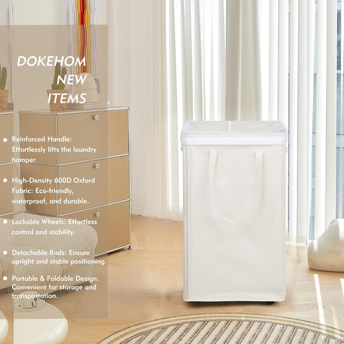 90L DOKEHOM X-Large Laundry Basket with Removable Wash Bag on Wheels, Collapsible Rolling Laundry Hamper, Foldable
