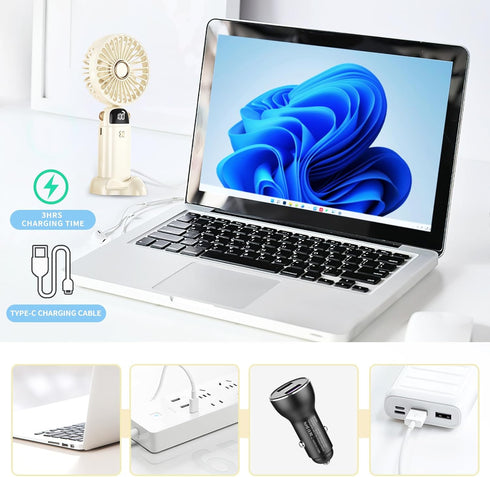 Portable Mini Handheld Fan - 4000mAh Rechargeable Battery Operated Desk Fan with Base, 5 Speeds for Travel