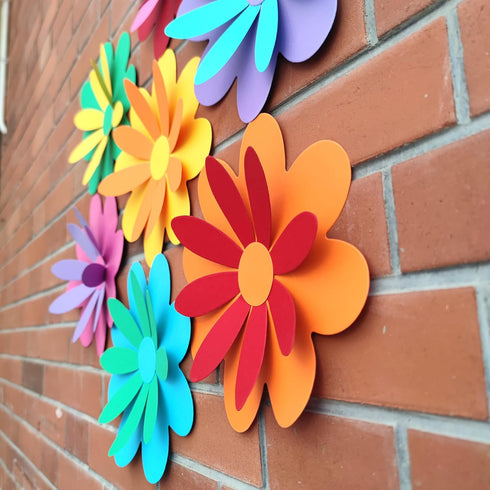 10 inch Giant 3D Rainbow Paper Flower, Pack of 7 with Stickers for Flower Wall Stickers Room Decor