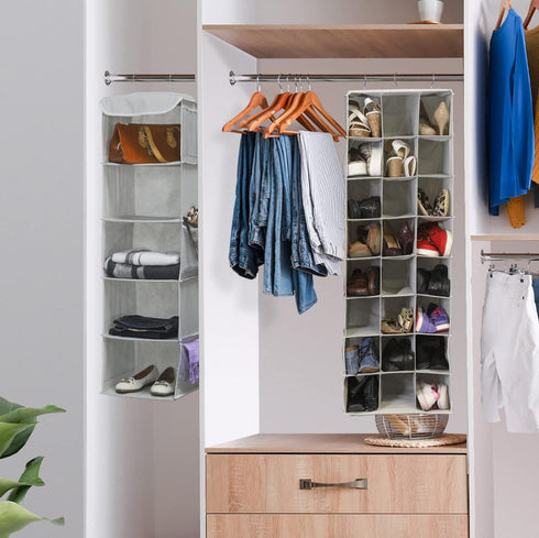 Simple Houseware 24 Section Hanging Closet Organizers, Gray Shoe Shelves